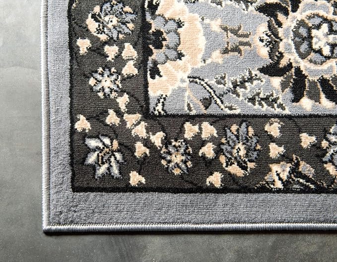 Unique Loom Espahan Collection Area Rug - Cape Cod (9'x 12' Rectangle, Dark Gray/ Black)