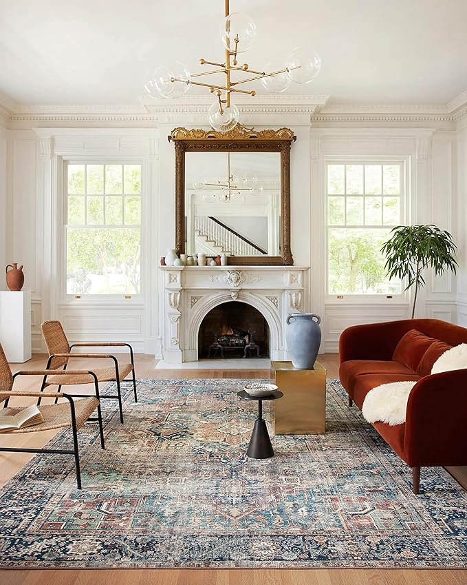 Loloi Margot Collection MAT-02 Terracotta/Lagoon 3'-6" x 5'-6" Accent Rug feat. CloudPile, No-Shed Easy Clean Large Patterned Area Rug for Living Room, Bedroom, Dining Area