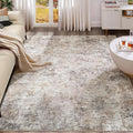 9x12 Area Rug Living Room Rugs - Washable Neutral Modern Abstract Soft Thin Large Rug Indoor Floor No Slip Rug Carpet for Bedroom Under Dining Table Home Office Decor - Brown Grey
