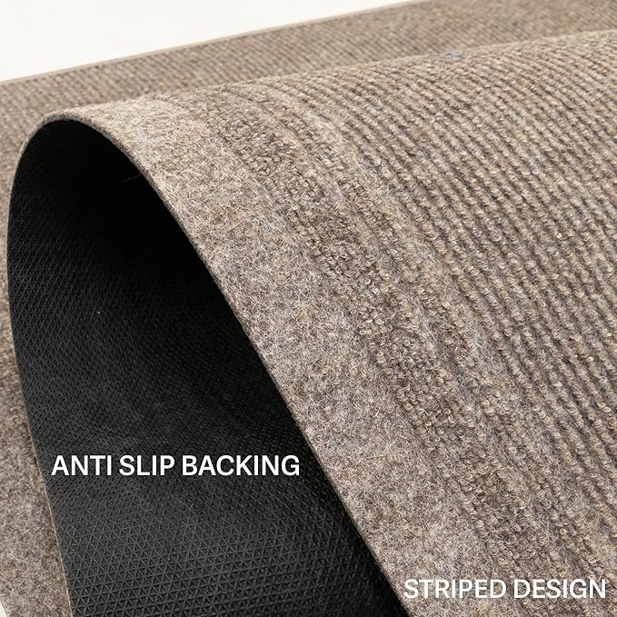 English Home Custom Size Anti Slip Striped Design Light Weight Durable TPR Backing Thin Pile Runner Rug (26" x 20')