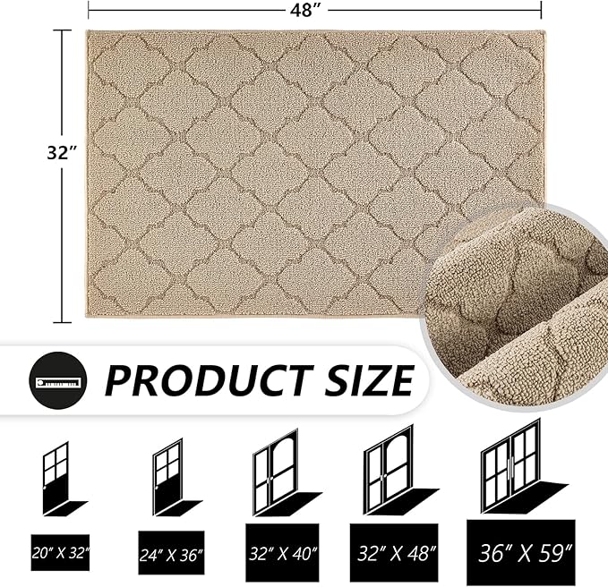Timo Indoor Door Mat, Front Door Rug 32"x 48" Rubber Backing Non Slip Absorbent Doormat, Resist Dirt Indoor Mats for Front Door Entry, Machine Washable Low-Profile Entry Rug, Beige
