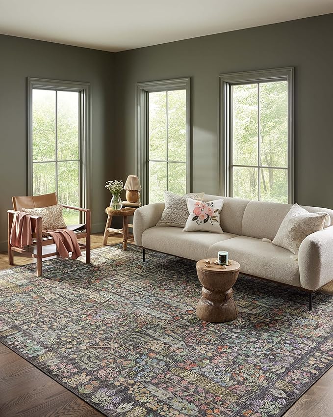 Loloi Rifle Paper Co. Maison Collection MAO-07 Charcoal 5'-0" x 5'-0" Round, .19" Pile Height, Accent Rug