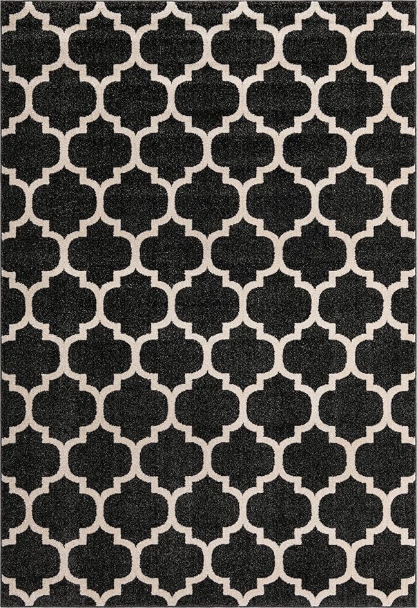 Rugs.com Lattice Collection Rug – 7' x 10' Black Medium Rug Perfect for Bedrooms, Dining Rooms, Living Rooms