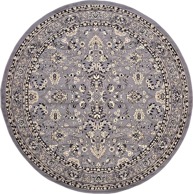 Unique Loom Sialk Hill Collection Area Rug - Washington (8' Round Gray/Black)