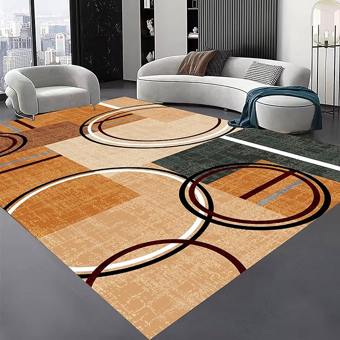 Modern Wavy Circles Area Rug 3x4ft, Geometric Design Low Pile Carpet, Soft & Non-Slip Washable Mat for Living Room, Bedroom, Dining Room