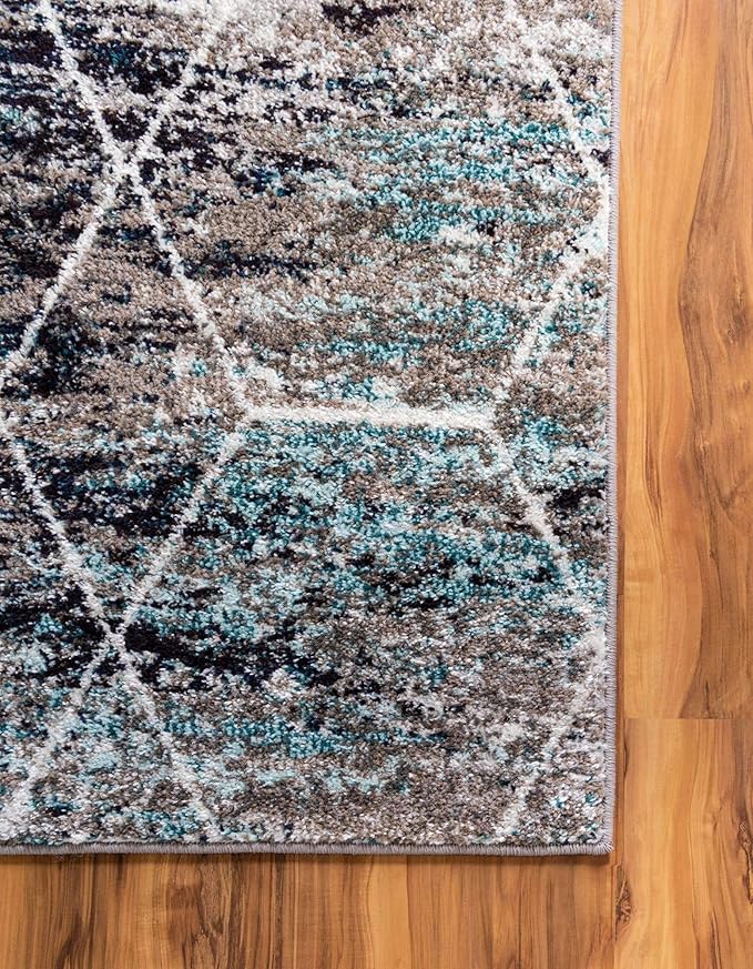 Unique Loom Trellis Frieze Collection Area Rug - Geometric (7' Square, Blue Multi/ Ivory)