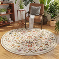 Vintage Medallion Floral Round Rug 4ft, Washable Circle Area Rug, Non-Slip Soft Low Pile Circular Carpet for Bedroom, Living Room, Dining Room, Entryway, Office, Kids, Bathroom | Beige
