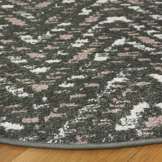 SAFAVIEH Adirondack Collection Area Rug - 6' Round, Green & Ivory, Geometric Design, Ideal for High Traffic Areas in Living Room, Bedroom & Dining Room (ADR104Y-6R)
