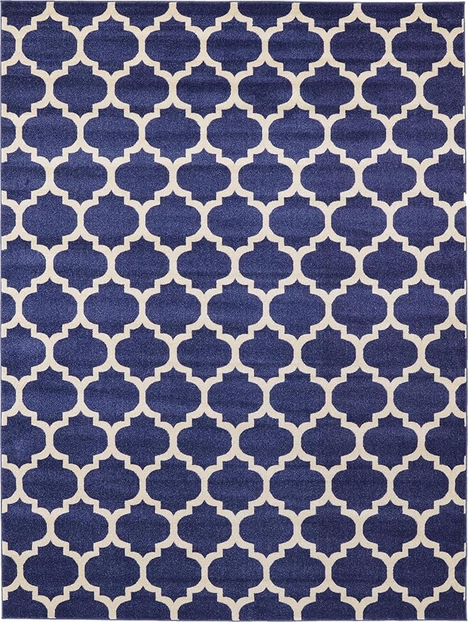 Rugs.com Lattice Collection Rug – 9' x 12' Dark Blue Medium Rug Perfect for Living Rooms, Large Dining Rooms, Open Floorplans
