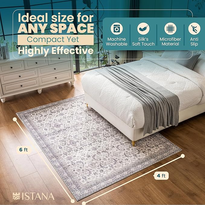Istana 4x6 Rug - Pale Rose Beige Area Rugs 4x6 - Kid & Pet Friendly Machine Washable Rugs - 4 x 6 Area Rug Non Slip & Non Shedding Area Rug - Foldable Rug for Room for Bedroom