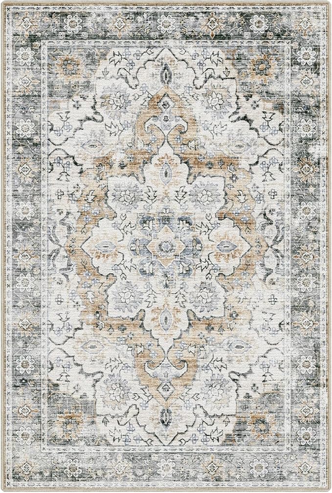 LUMI Washable Area Rug 5x8 for Living Room, Ultra Soft Stain Resistant Carpet with Non Slip Rubber Backing, Non-Shedding Low Pile Rugs for Bedroom, Dining Room, Indoor, Office