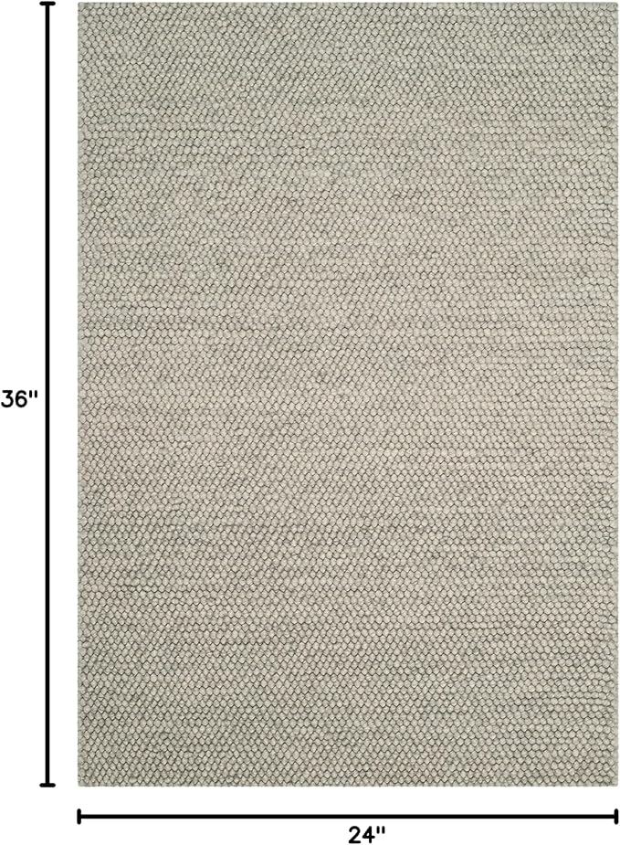 SAFAVIEH Natura Collection Accent Rug - 2' x 3', Silver, Handmade Wool Blend, Textured Design, Ideal for Hallway, Bedroom, Foyer (NAT620C)