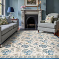 jinchan Elora 8x10 Floral Rug for Living Room Washable Bedroom Rug Vintage Romance Design Non Slip Thin Indoor Floor Cover Large Low-Profile Throw Carpet for Dining Room Office, Blue/Beige