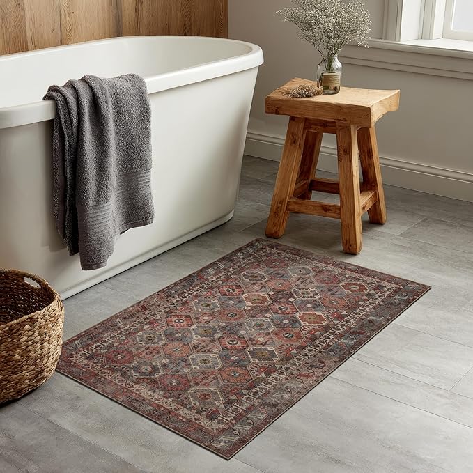 Kuden 2x3 Small Rug, Machine Washable, Non-Slip Backing, Vintage Style, Soft, Low Pile, Area Rugs for Entryway Kitchen Indoor Entrance