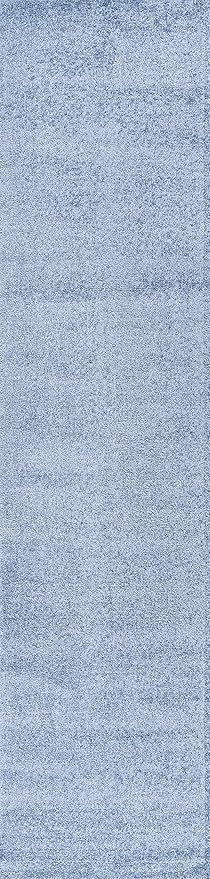 Eyely UES100F-212 Supersoft Haze Solid Low-Pile Indoor Runner Rug, Coastal, Bohemian, Minimalist, Classic, Casual for Bedroom,Kitchen,Living Room,Non Shedding,Easy-Washing, Blue, 2 X 12