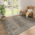 4x6 Washable Rug for Living Room Bedroom Dining Room Non-Slip Low Pile Vintage Distressed Entryway Rug Traditional Floral Retro Accent Throw Carpet for Dining Room Bathroom Kitchen Antique/Moss