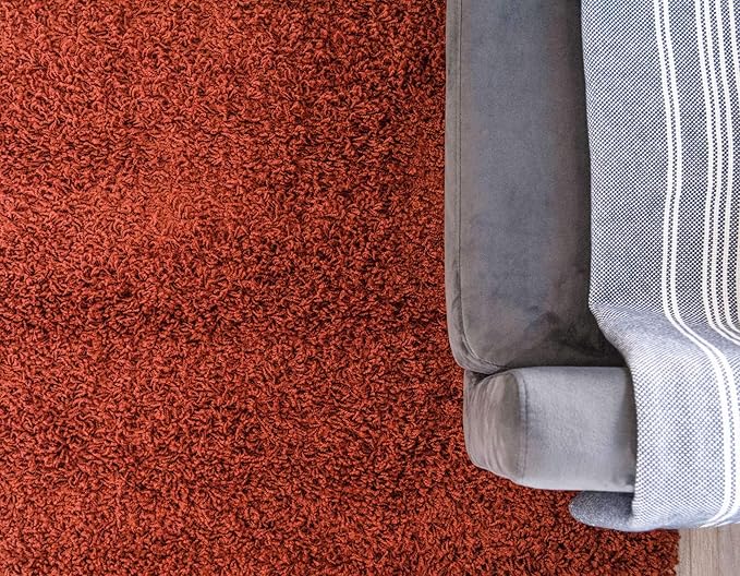 Unique Loom Solid Shag Collection Area Rug (2' 6" x 16' 5" Runner, Terracotta)