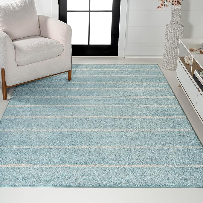 JONATHAN Y Williamsburg Minimalist Stripe Turquoise/Cream Indoor Area Rug, 5x8, Contemporary, Modern, Easy-Cleaning for Living Room, Bedroom, Kitchen, Pet Friendly, Non-Shedding (MOH201B-5)