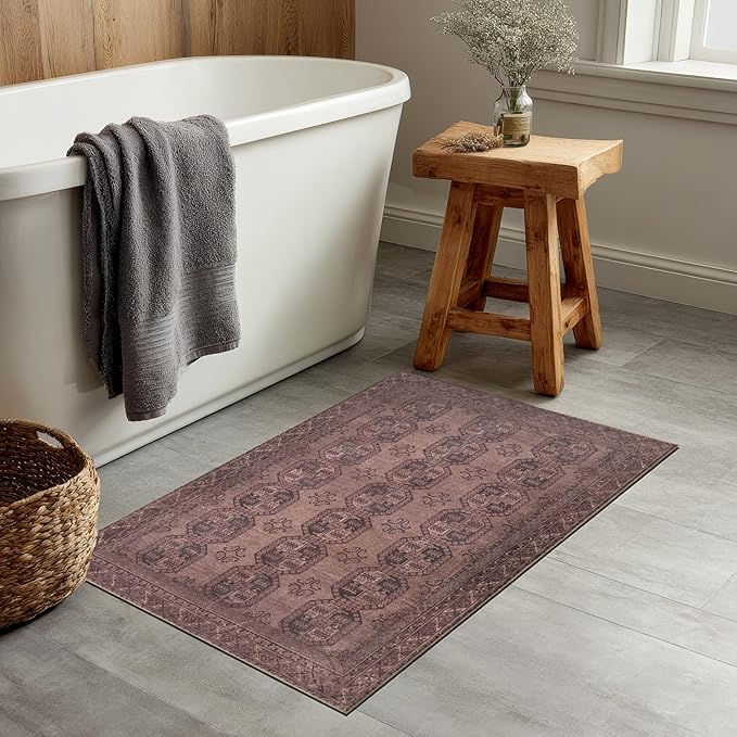 Kuden 2x3 Small Rug, Machine Washable, Non-Slip Backing, Vintage Style, Soft, Low Pile, Area Rugs for Entryway Kitchen Indoor Entrance