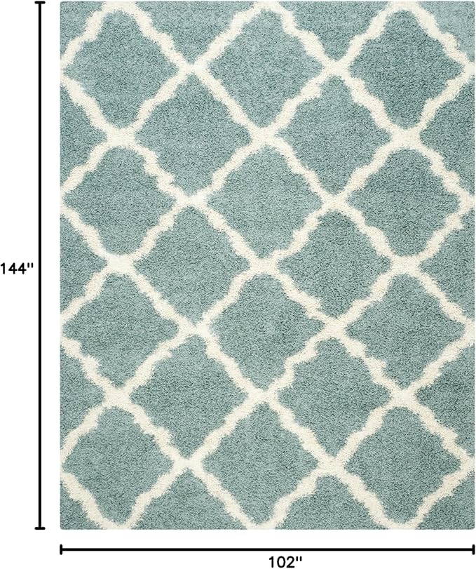 SAFAVIEH Dallas Shag Collection Area Rug - 8'6" x 12', Seafoam & Ivory, Trellis Design, Non-Shedding & Easy Care, 1.5-inch Thick Ideal for High Traffic Areas in Living Room, Bedroom (SGD257C)