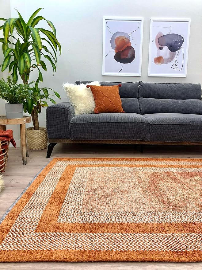 Alfa Rich 9x12 Burnt Orange Area Rugs for Living Room Bedroom Decor Cotton Washable Pet Friendly
