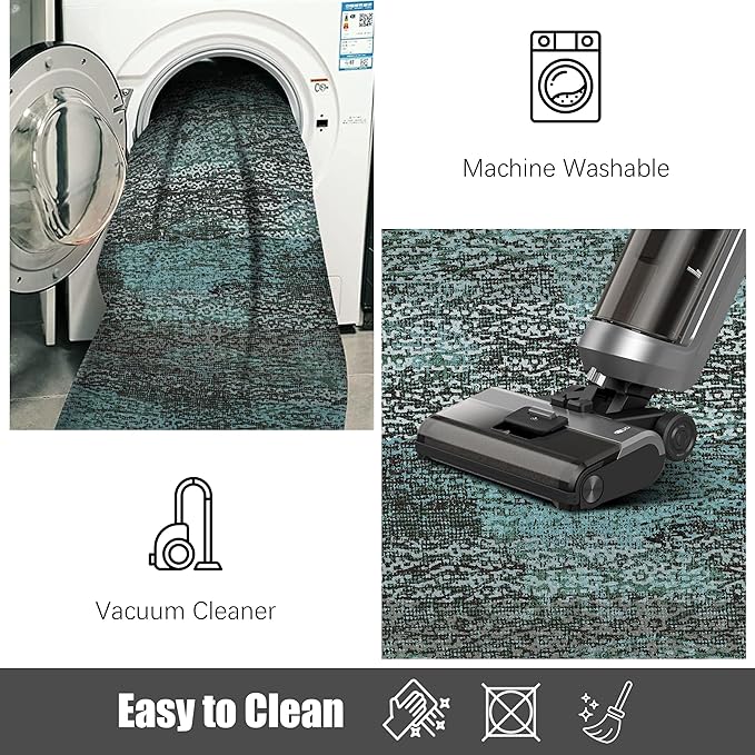 RUGSURE Washable Area Rug - 1/6 Thick - Stain & Water Resistant Non-Slip - Resistant Rug for Living Room, Bedroom, Nursery, Pet & Child Friendly, Vintage Charm Area Rugs (Green, 8' x 10')