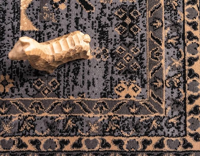 Unique Loom Taftan Collection Border Geometric Tribal Inspired Design Area Rug (9' 10 x 13' 0 Rectangular, Gray/ Black)
