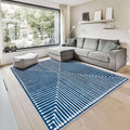 GLN Rugs Contemporary Collection - Machine Washable Area Rug, Contemporary Washable, Non Slip, Low Pile Chenille Rug, Living Room, Bedroom, Kitchen Rug (3' x 5' Lines Blue)