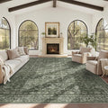 10x14 Washable Area Rugs for Living Room, Green Vintage Boho Large Rug for Bedroom Dining Room Office, Distressed Floral Floor Carpet Soft Non Slip Low Pile Farmhouse Indoor Mat
