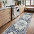 2'6''x8 Runner Rugs for Hallway, Machine Washable Non Slip Vintage Rugs, Low Pile Lightweight Soft Print Rug for enrtyway, Corridor, Home Office, Kitchen, Center Blue