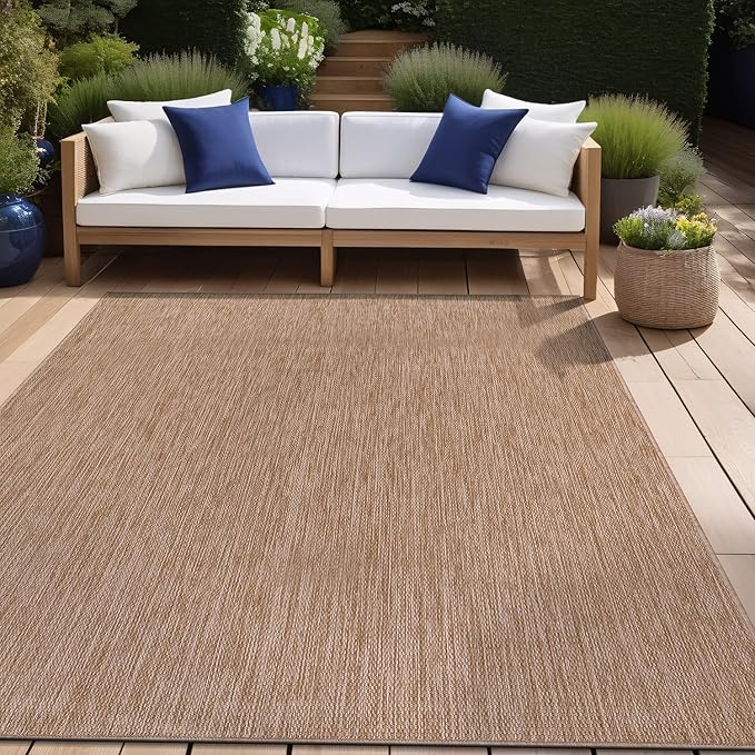 Beverly Rug Indoor Outdoor Rug 9x12, Washable Outside Carpet for Patio, Deck, Porch, Solid Modern Area Rug, Water Resistant, Jute Beige