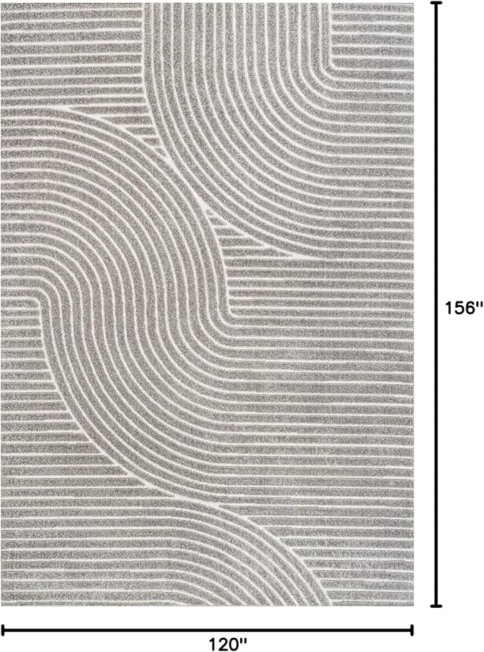 JONATHAN Y Hallie High-Low Curve Gray/Ivory Indoor/Outdoor Area Rug, 10x13, Minimalist, Pet Friendly, Non-Shedding, Stain Resistant, Hose-Washable for Backyard, Patio, Porch (SCN100A-13)