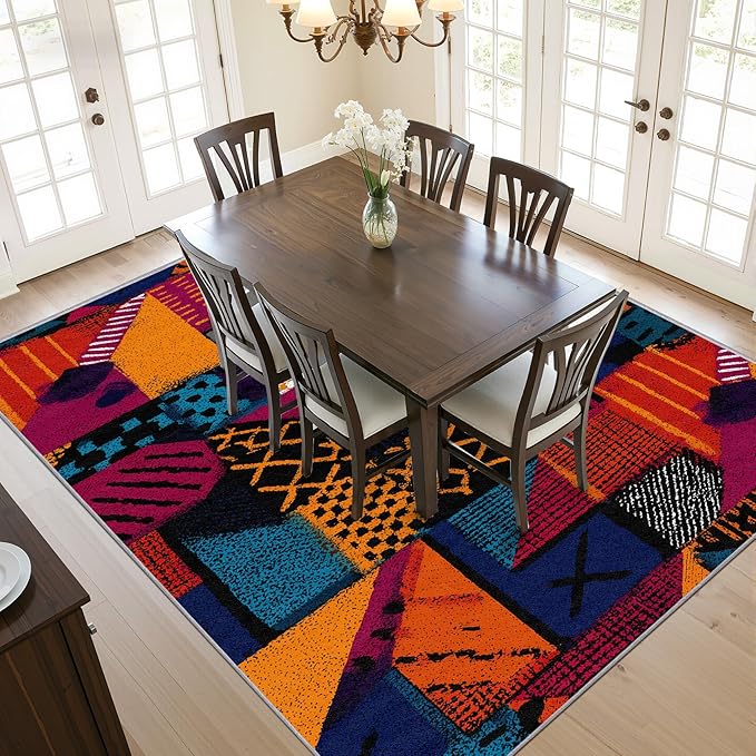 Patchwork Rugs for Entryway - Geometric Abstract Area Rugs 3x4, Multicolor Retro Aesthetic Non Slip Foldable Indoor Throw Carpet Home Decor #C015
