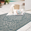 FH Home Flat Woven Outdoor Rug - Waterproof, Easy to Clean, Stain Resistant - Premium Polypropylene Yarn - Vintage - Patio, Deck, Porch, Balcony, Laundry - Shiraz - Ocean - 3ft 11 in x 5ft 6in