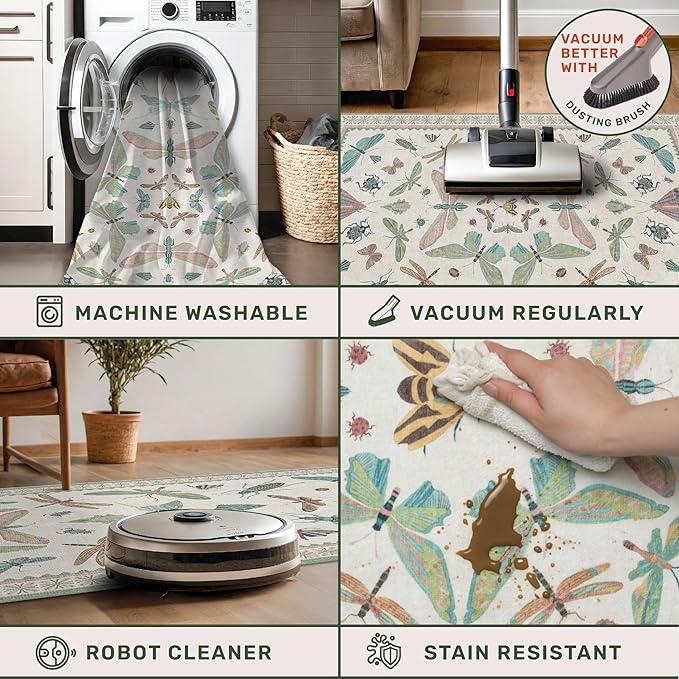 Mint Green Washable Bathroom Rug - 2x4 Small Kitchen Rugs for Front Door Indoor Entrance, Low Pile Stain Resistant, Colorful Cool Aethestic