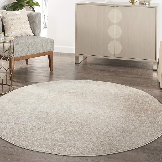 Nourison Home Nourison Essentials Ivory Beige 6' x Round Area Rug - Easy Clean, Non Shedding, Bed Room, Living Room, Dining Room, Kitchen (6' x Round)