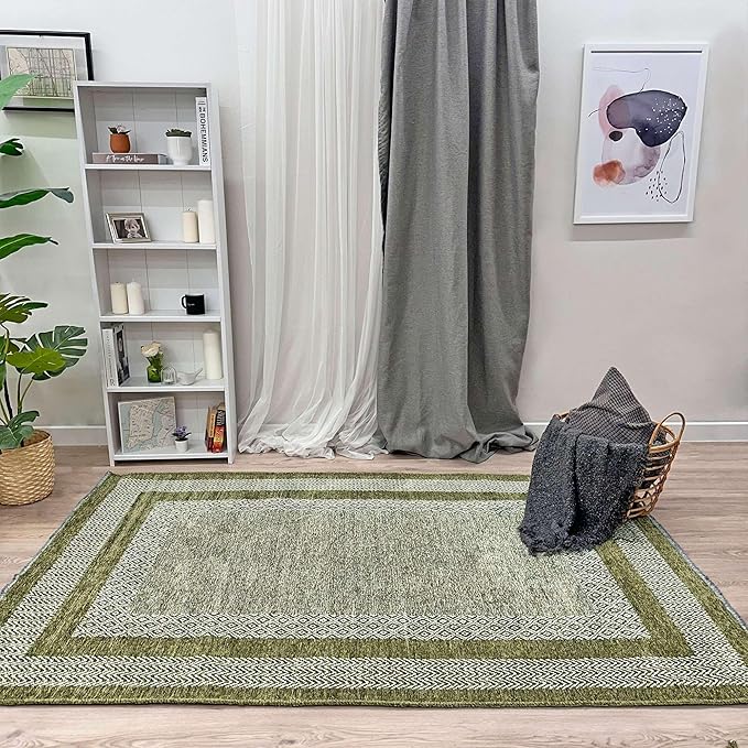 Alfa Rich 5x8 Green Washable Area Rugs for Living Room Bedroom Kitchen Cotton Pet Friendly Rug