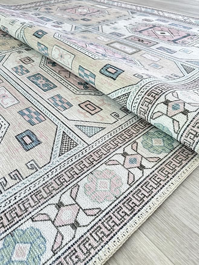 Fame Living Faded Oushak Rug, Turkish Vintage Floral Pastel Large Oversized Area Rugs for Living Room Dining Bedroom Kitchen Bathroom Nursery (848BrCr, 7'5" x 9'8")
