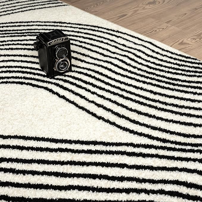 Abani Nuevo Beige Black Swirls Modern Area Rug 9' x 12' for Living Room, Bedroom - Abstract Design - Durable & Easy to Clean