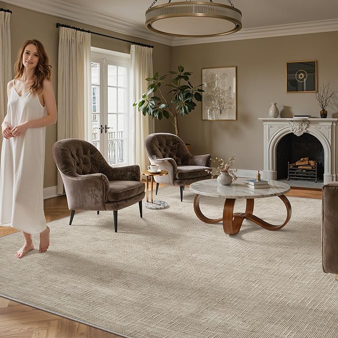 Valenrug Washable Rugs 5x7 - Stain Resistant 5x7 Area Rugs for Living Room, Non Slip High-Low Pile Textured Area Rugs for Bedroom, Folable Machine Washable Area Rug (5'x7', Beige) ﻿