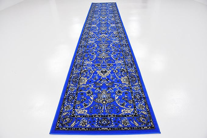 Unique Loom Sialk Hill Collection Area Rug - Washington (3' x 16' 5" Runner Dark Blue/Black)