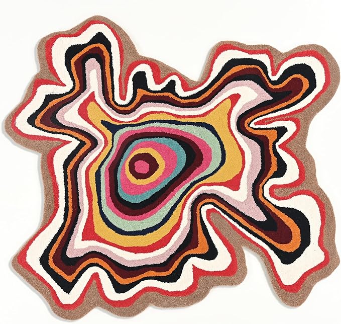 Irregular Shaped Handmade Wool Rug | Modern Colourful Stripe Premium Area Rug Perfect for Home Decor (Multi, 6x6 ft)