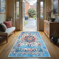 GLN Rugs Traditional Collection - Machine Washable Area Rug, Traditional Washable, Non Slip, Low Pile Chenille Rug, Living Room, Bedroom, Kitchen Rug (2'6" x 7' Blue/Multicolor)