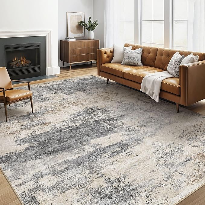 6x9 Area Rugs Living Room: Washable Large Abstract Modern Soft Rug Stain Resistant Indoor Floor Non Slip Accent Carpet for Bedroom Nursery Playroom Dining Room Office Dorm Home House- Grey Brown