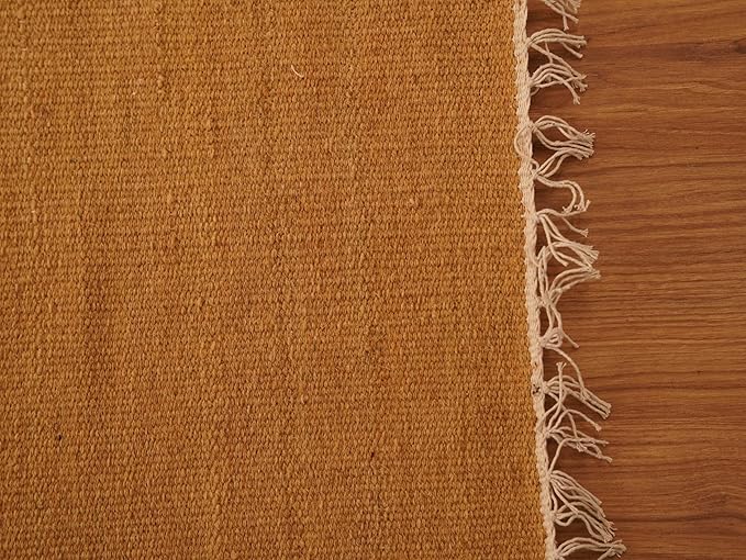 Rugsotic Carpets Hand Woven Flat Weave Kilim Wool ECO-Friendly Area Rugs - 6'x6', Square Shape, Gold Color, Solid Plain Design, Low Pile Handmade Area Rugs for Living Room, Bed Room (D00111)