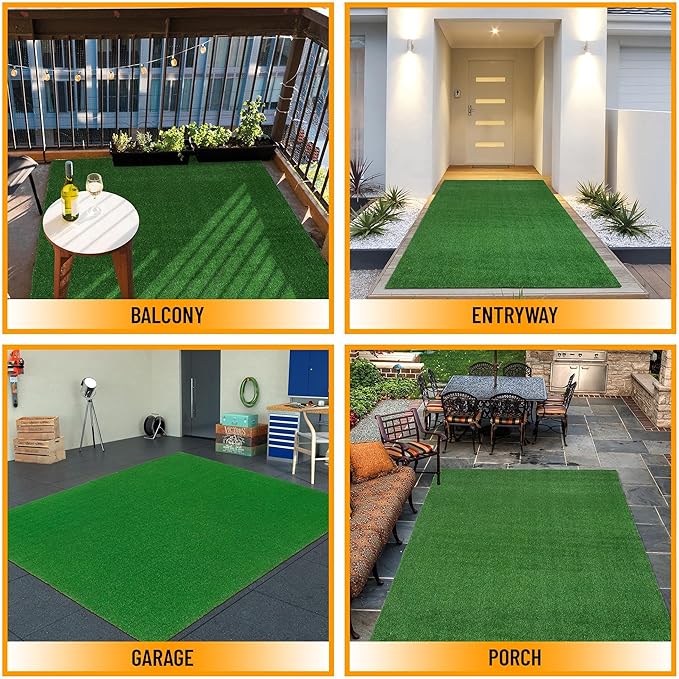Ottomanson Artificial Grass Turf 5'3" x 8'2" Indoor Outdoor Faux Grass Rug with Drainage Holes, Customizable with Extra Long Size Options, Perfect for Patio Lawn Balcony Weddings Photoshoot Backdrop