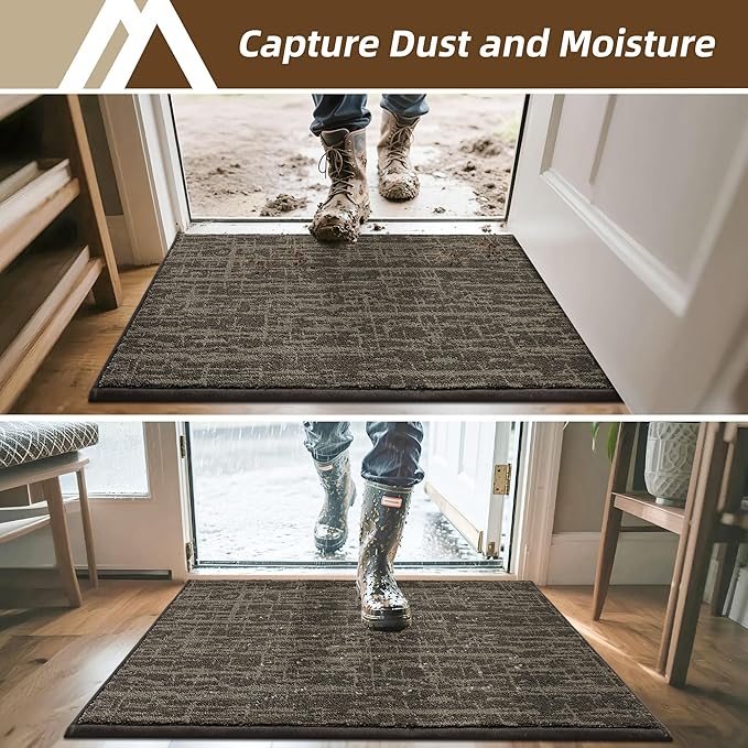 COSY HOMEER-Door-Mat,Dirt Trapper Entryway Rugs 20"x32",Non Slip Washable Entrance Mats,Absorbent Welcome Mat,Low Profile Dog Door Mats for Front Back Doomats and Wet Shoes,Light Brown