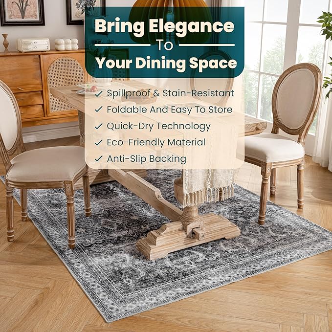 Istana 5x7 Area Rug - Grey Rugs for Living Room 5x7 - Foldable Rugs for Bedroom - Stain Resistant Washable Rug - Eco-Friendly Boho Area Rugs - Easy to Clean Living Room Rug
