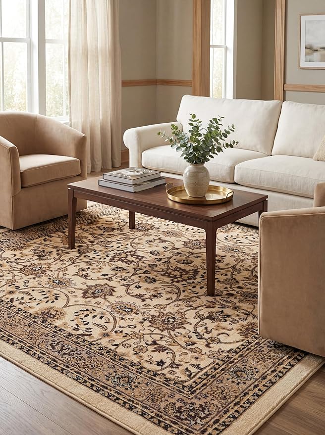 Rugs.com Yasmin Collection Rug – 8 Ft Square Ivory Medium Rug Perfect for Living Rooms, Kitchens, Entryways