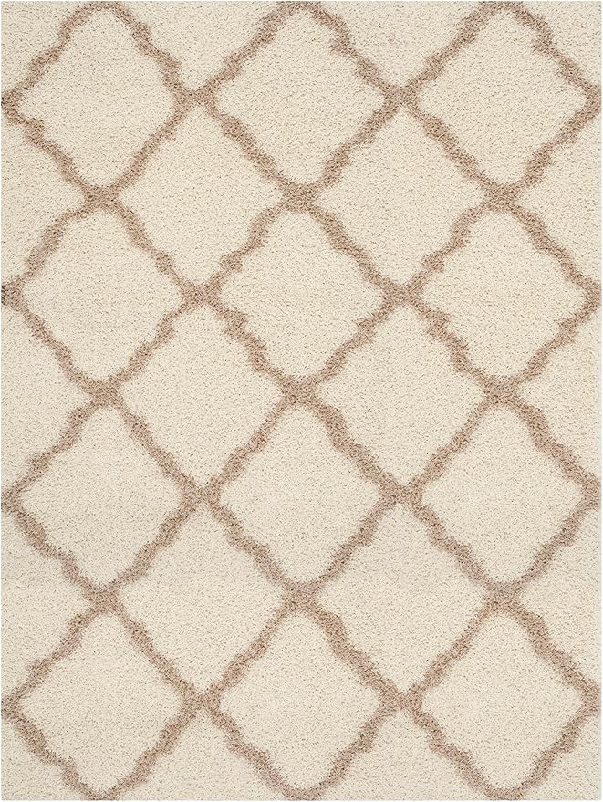 SAFAVIEH Dallas Shag Collection Area Rug - 10' x 14', Ivory & Beige, Trellis Design, Non-Shedding & Easy Care, 1.5-inch Thick Ideal for High Traffic Areas in Living Room, Bedroom (SGD257B)